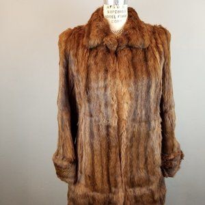 Vintage 1930's Beautiful Brown Mink Stroller Coat w/Pockets & Embroidered Lining